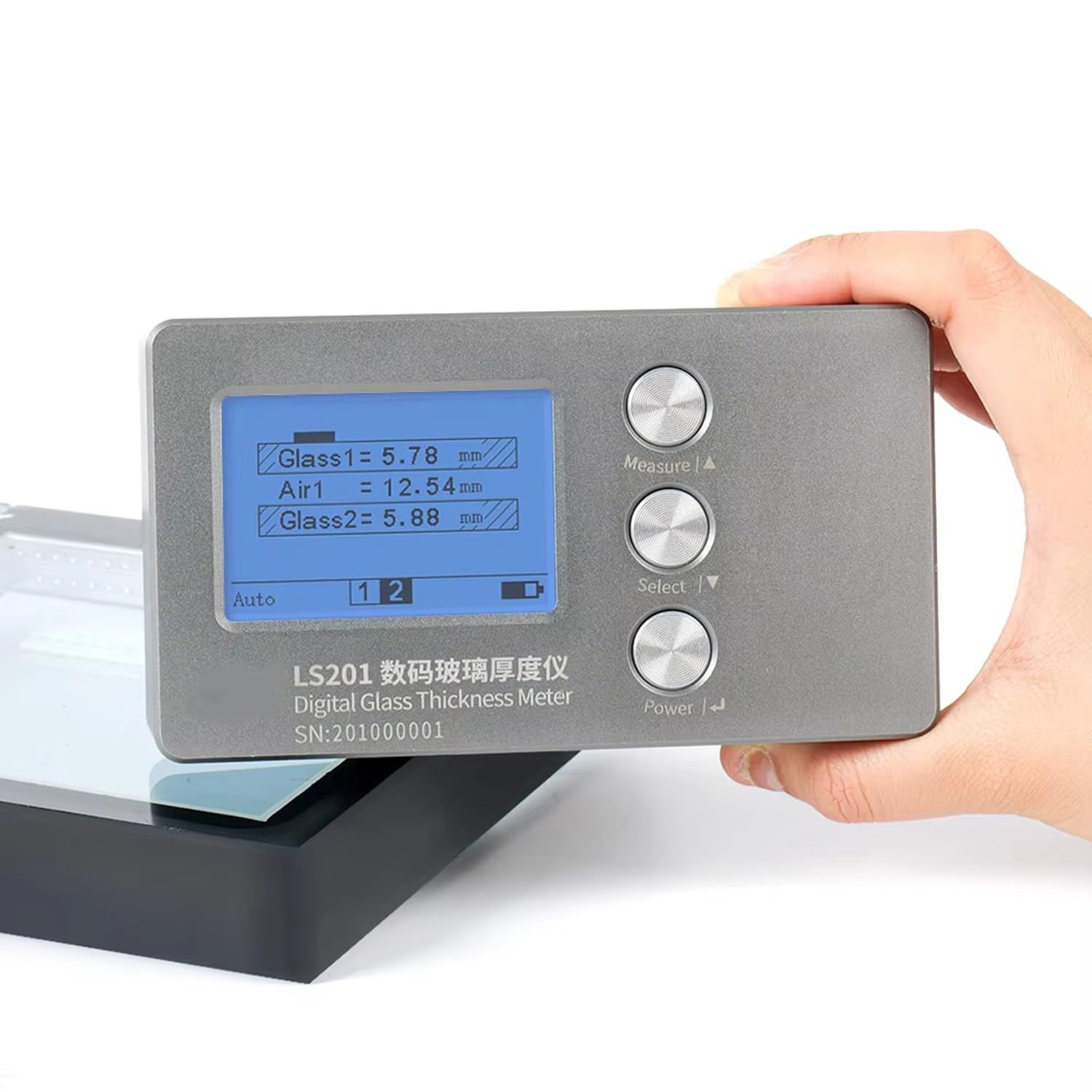 Medidor de Espesor de Vidrio Aislante y Laminado,Pantalla Digital LCD HD,Precisión ±0.1mm,Mide hasta 70mm de Vidrio y 45mm de Capa de Aire,Diseño Portátil con Caja de Almacenamiento