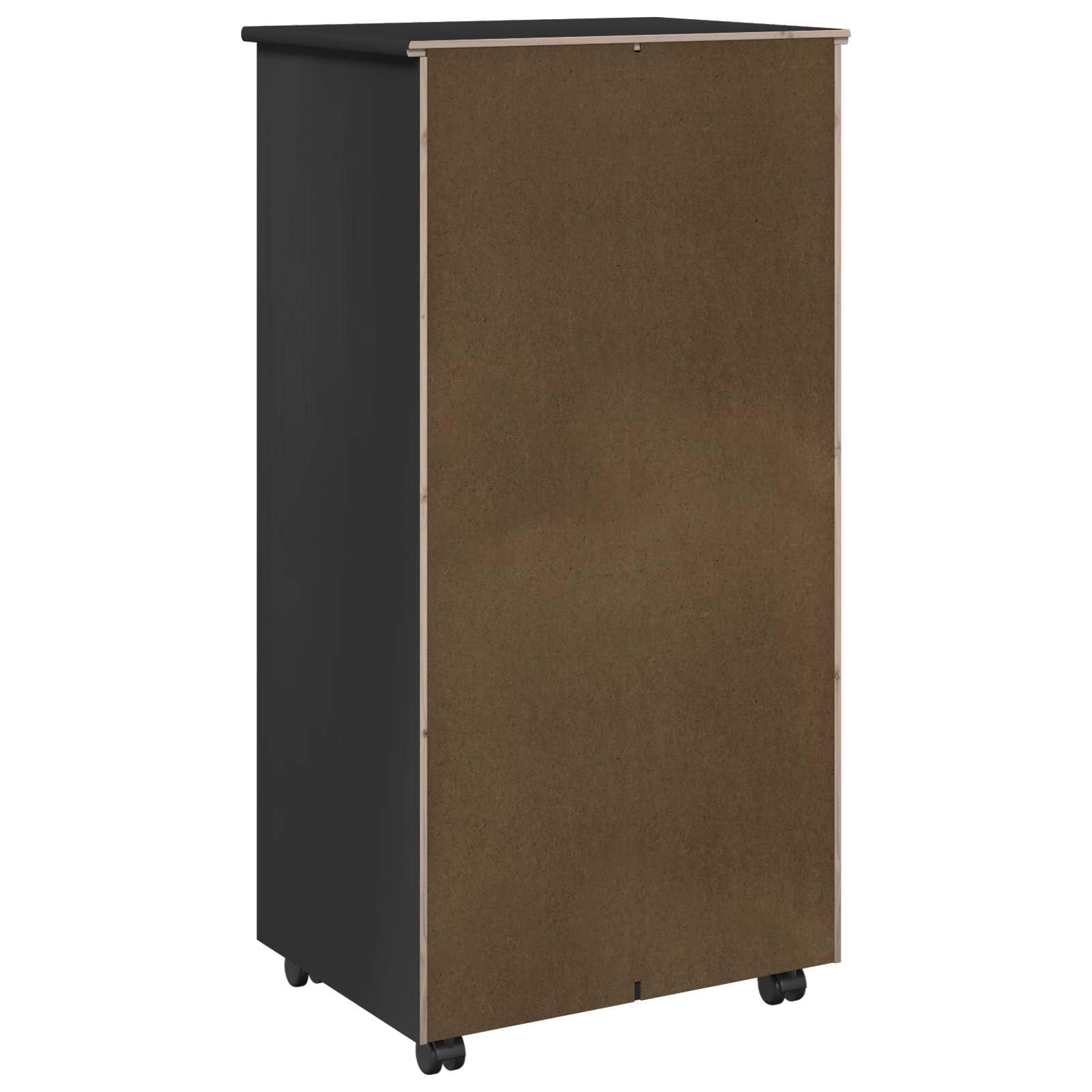 Armario con ruedas negro de madera maciza de pino 53 x 39 x 103 cm con 5 cajones y estante para oficina, hogar, pasillo, almacén