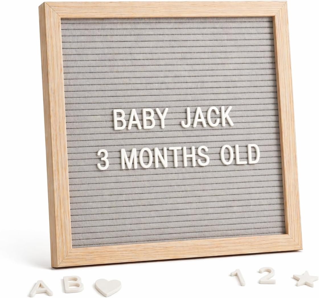 C CRYSTAL LEMON Letter Board by 317 Pre-cut Letters Numbers & Symbols, Felt Letter Board, 10x10 Inches, Changeable Wooden Message Board Sign, Wood Frame, Wall Mount, Free Standing(Gray)