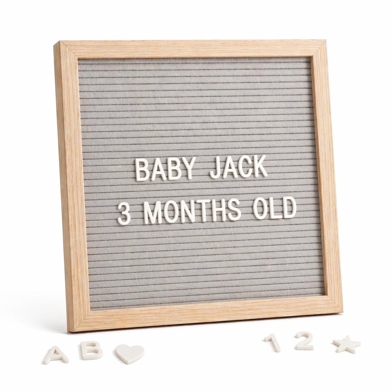 C CRYSTAL LEMON Buchstabentafel (Letter Board) 25 x 25 cm, grauer Filz, Holzrahmen, 336 Zeichen (Buchstaben, Zahlen, Symbole & Emojis) für Notizen, Deko & Fotos | Austauschbares Nachrichtenbrett mit neutralem grauem Filz, Holzrahmen und Tischständer für Z