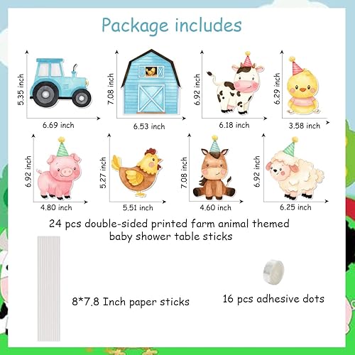 Miniatura 6 de Palos de centro de mesa de animales de granja, suministros de fiesta de cumpleaños con temática de granja, decoración de mesa de animales para
