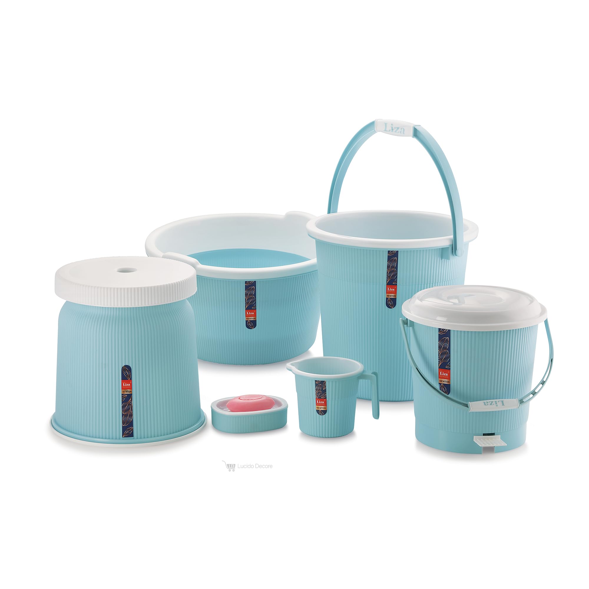 LUCIDO Modern Heavy Plastic Bathroom Set (Combo of 6, Pastel Blue) (B0D33WPCB3) Amazon Price History, Amazon Price Tracker