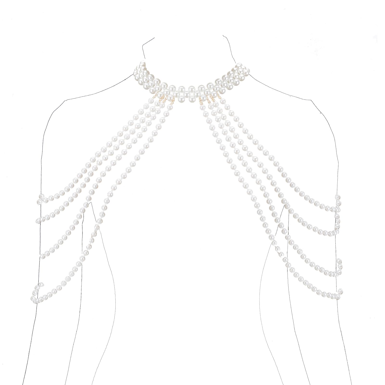 NICENEEDED Cadena de Hombro de Perlas, Collar Cadena de Brazo de Cuentas, Cadena de Cuerpo de Cadena de Sujetador de Bikini de Playa de Verano con Cadena Trasera de Hombro para Boda Nupcial