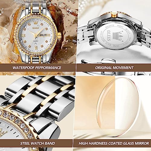 Image of OLEVS Watches Women with Date Silver Stainless Steel Luxury Ladies Watches with Small Writs Diamond Watches for Women Waterproof Elegant Dress Quartz Analog Women's Wrist Watches Reloj de Mujer