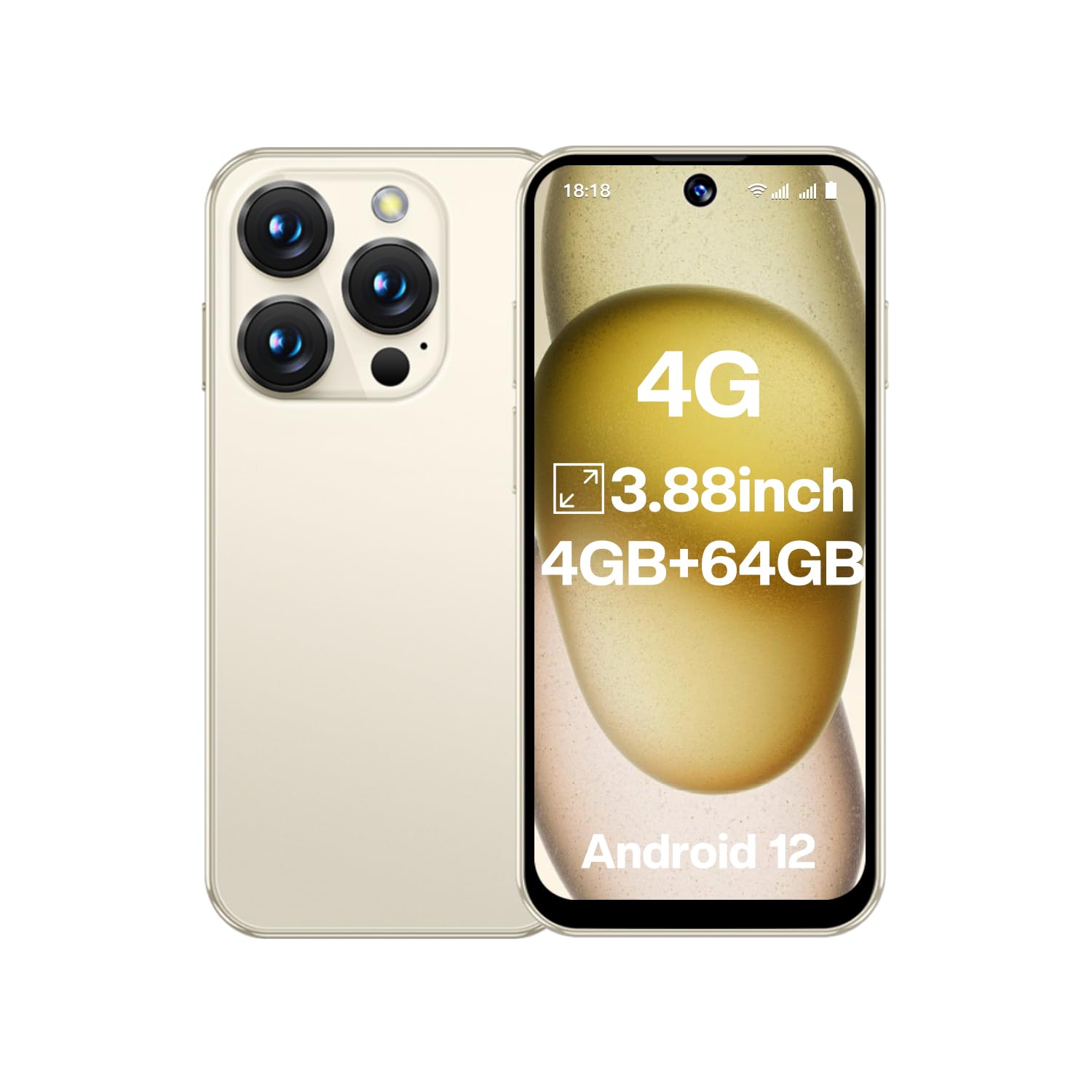 4G Mini Smartphone (Unlocked), 3.88-inch HD Screen - A Compact and Ideal Choice for Kids and Students, Small-Sized Backup Phone with Dual SIM Dual Standby, Face ID (64GB,Beige)