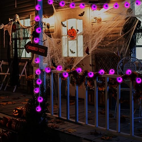 Miniatura 6 de Guirnalda de luces de Halloween con 30 globos oculares LED, luces parpadeantes, impermeables, funciona con pilas, luces decorativas de Halloween con