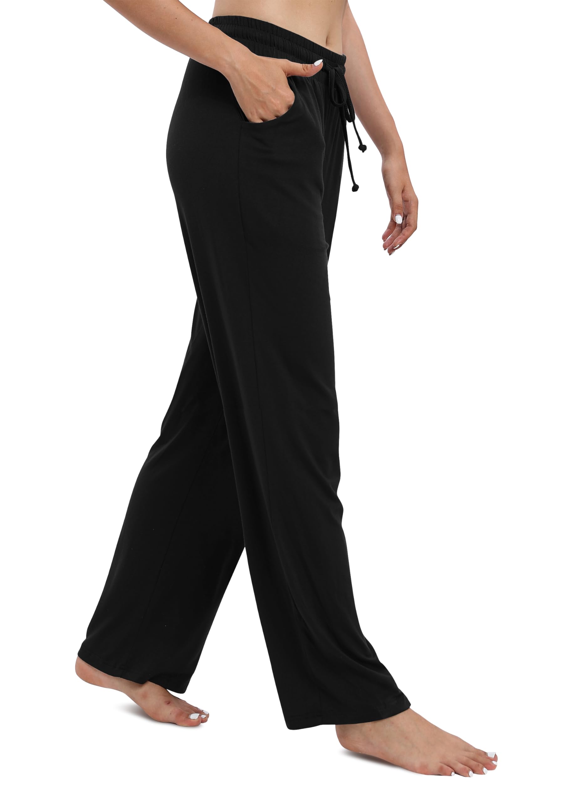 Women's Drawstring Casual Pants Stretchy High Waisted Loose Straight Leg Pants Jogger Trousers with Pockets