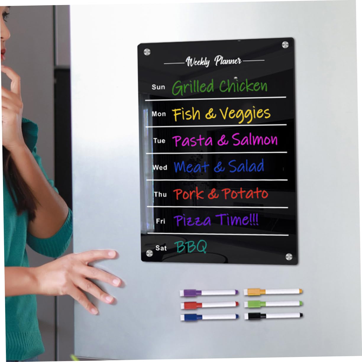 Homoyoyo Magnetisches Praktische Schreibtafel Wochenplaner Schwarzes Acryl Whiteboard Wiederverwendbar für Zeitplanung und Notizen zur Kühlschrankorganisation im Haushalt