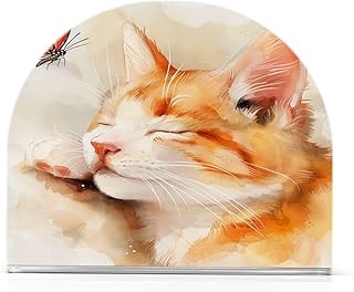 Cat Sleeping with Butterfly Napkin Holder for Tables Paper Cocktail Napkin Holders for Kitchen Dinning,Acrylic Dinner Napkin Dispenser for Restaurant Home Decor Bar Accessories 1 Pack
