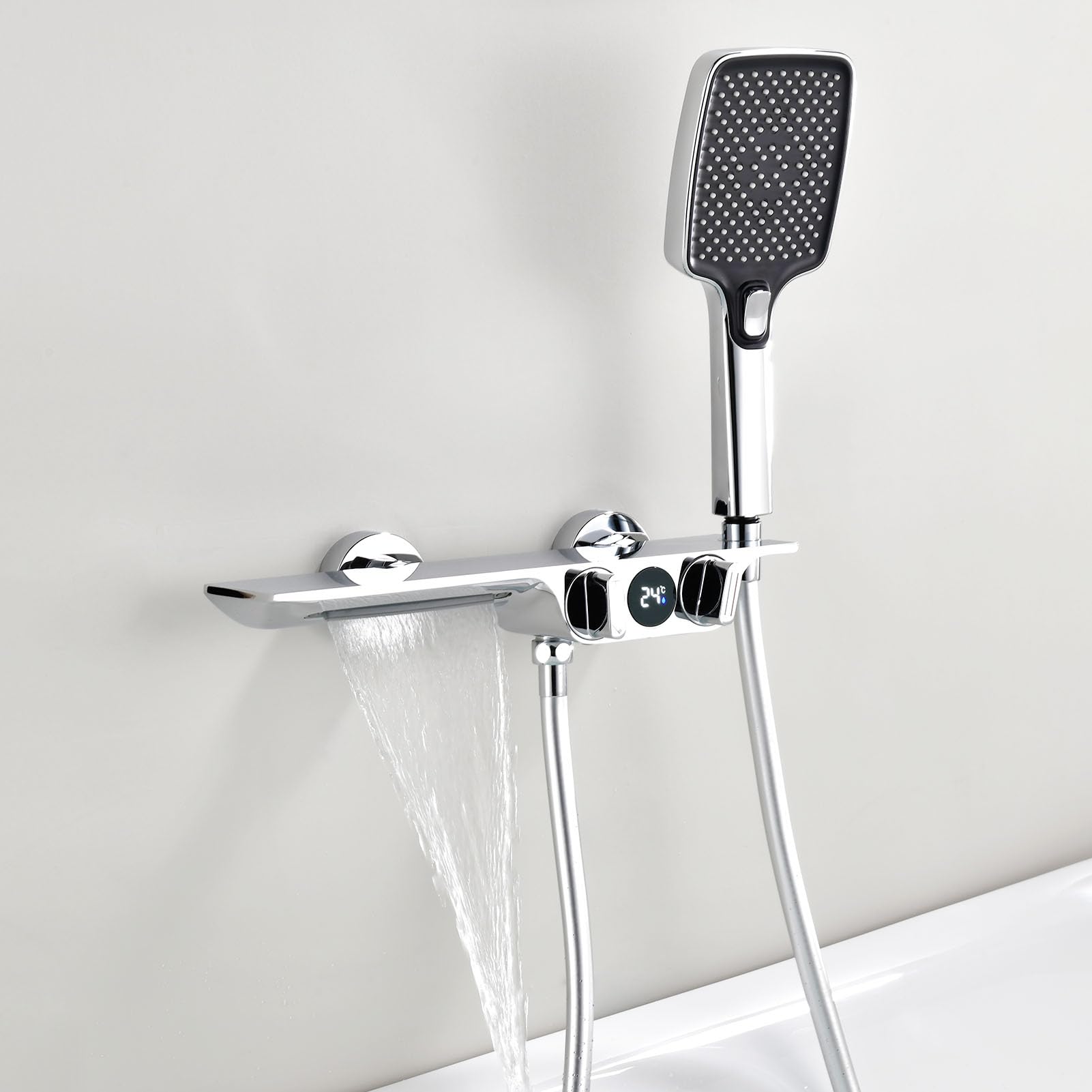 LUCKYHOME Badewannen-Armatur Mit Dusche – Chrom, Keramik, Wasserfall