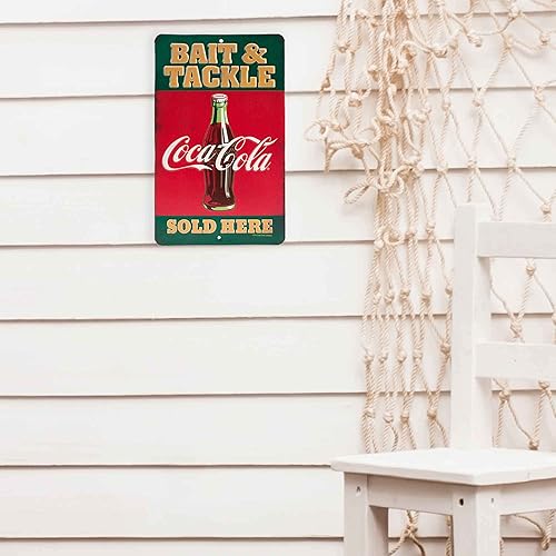 Miniatura 5 de Coca-Cola Bait and Tackle - Letrero de metal en relieve, cartel vintage de pesca de Coca-Cola para casa del lago, cabaña o cabaña