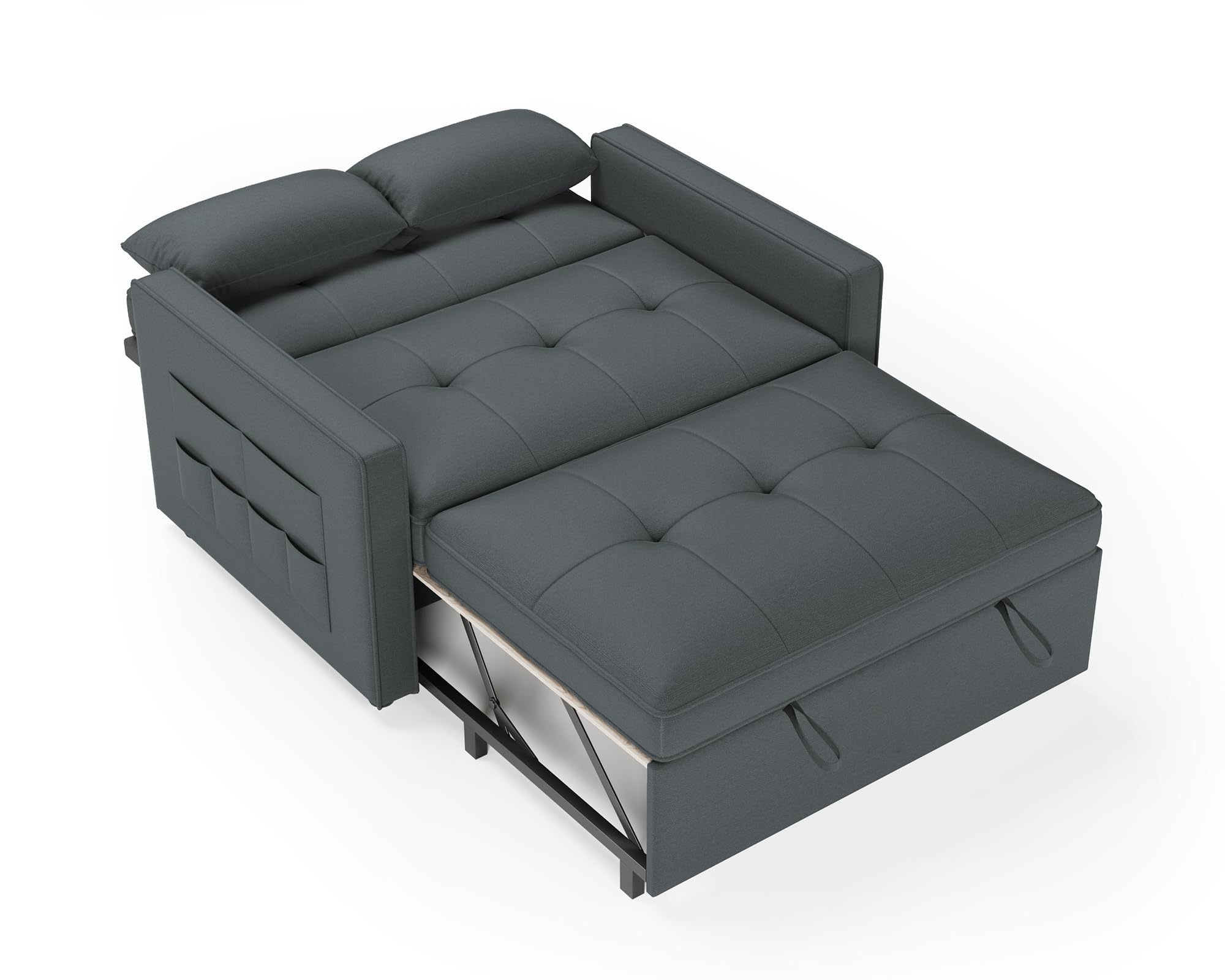 LUXOAK Schlafsofa 186 x 122 cm mit 5-stufig Verstellbarer Rückenlehne, 3-in-1 Schlafcouch mit Kissen und Seitentasche, graues Leinen-Sofa für Gästezimmer & kleine Räume