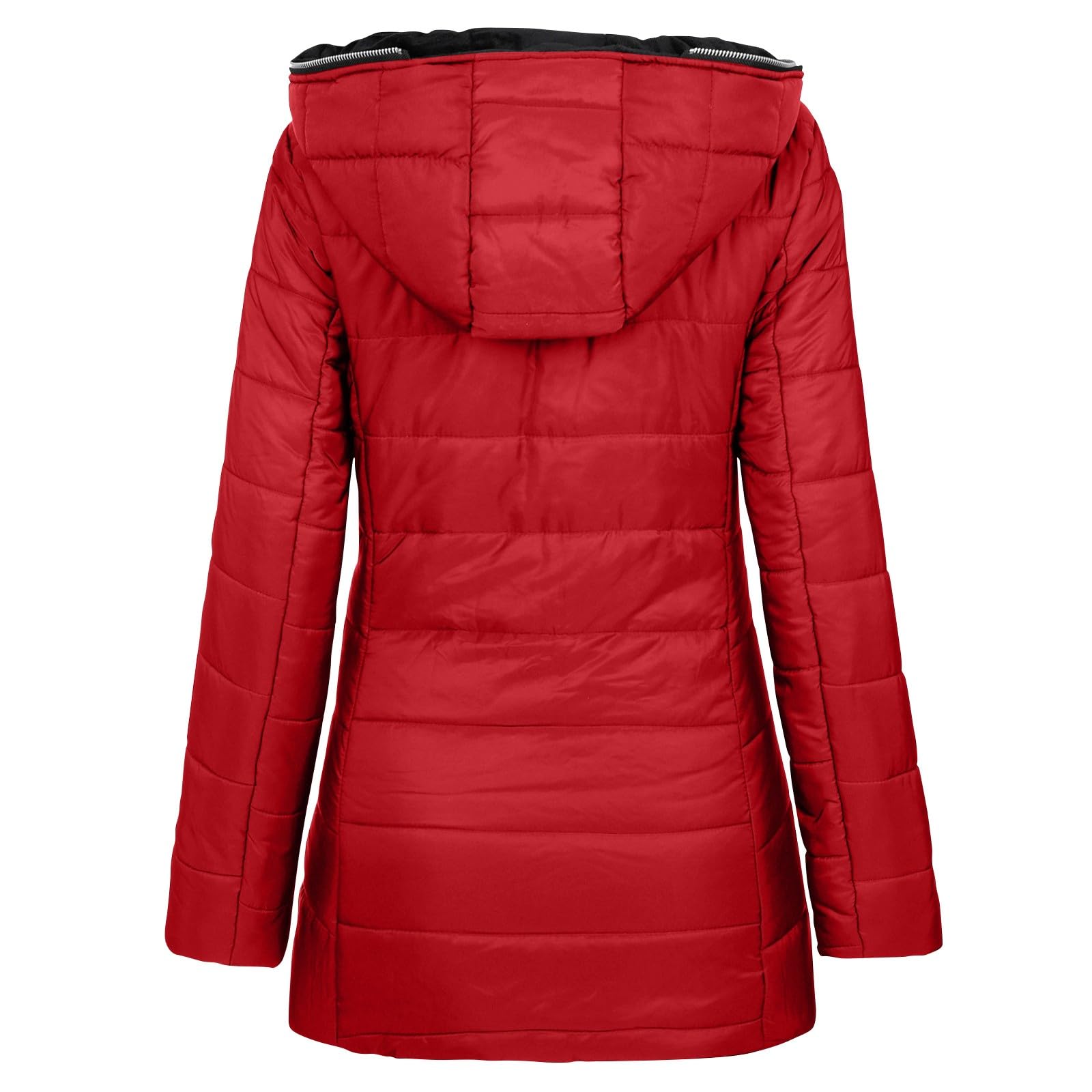 Generisch Winterjacke Damen Lange Steppjacke Wintermantel Warm Gefüttert Damenmantel Langarm Steppmantel Winter Puffer Jacke mit Kapuze Winterparka Fleece Mäntel Reißverschluss