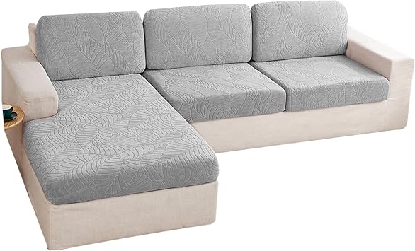 Super Stretch Sofa Seat Cushion Covers With Elastic Bottom Corner L U Shape Chaise Longue Sofa Back Cushion Cover 1 2 3 4 Seater Couch Covers For Dogs 4 Seater Cover L 160-200cm- W 65-95cm,Grey