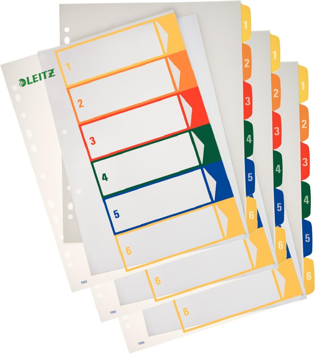 Leitz 12930000 Index Dividers Polypropylene 1-10 A4 Pack of 3 Multi-Coloured