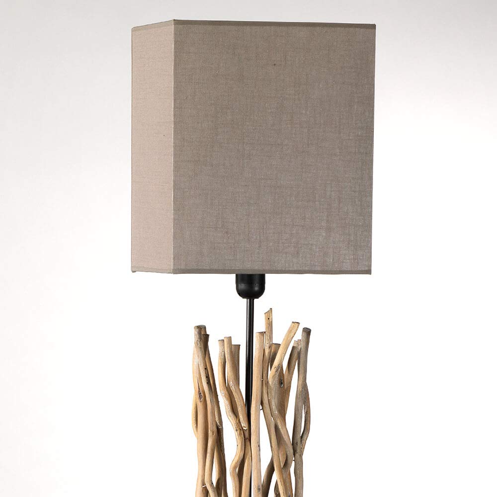 ONLI - Piantana, lampada da terra Marika. Paralume in tela color sabbia, struttura formata da rami in legno nature. Stile moderno, naturale, organico. Paralume stoffa color sabbia. 1 x E27