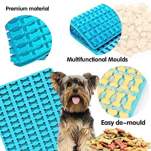 YOUYIKE Backmatte Hundekekse, 2.5 cm Silikon Backmatte, 108 Löcher Hundekekse Backform,Knochenbackform, Hundekekse Mini Backunterlage für Hundekekse und Leckerlis DIY (Blau)