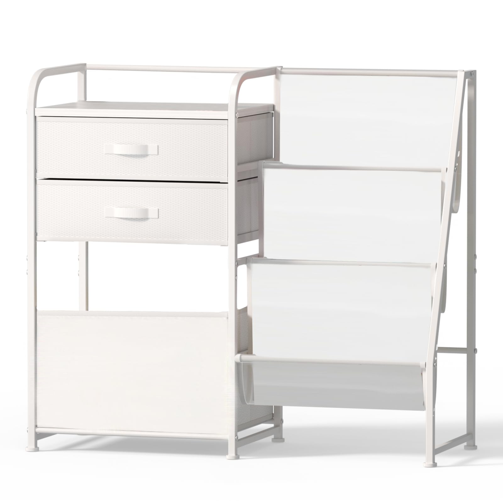 BBLIKE Bookshelf and Storage Organizer - 3 Tier Book Shelf with Movable Box for Rooms, Ideal Bookcase and Organizer with 2 Drawers for Bedroom, White