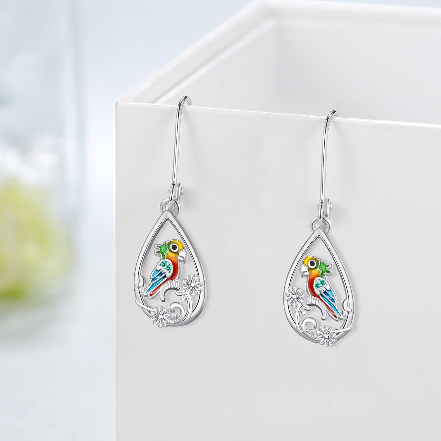 Parrot Earrings 925 Sterling Silver Bird Earrings for Women Parrot Jewelry Cute Parrot Gifts for Women - Image 2