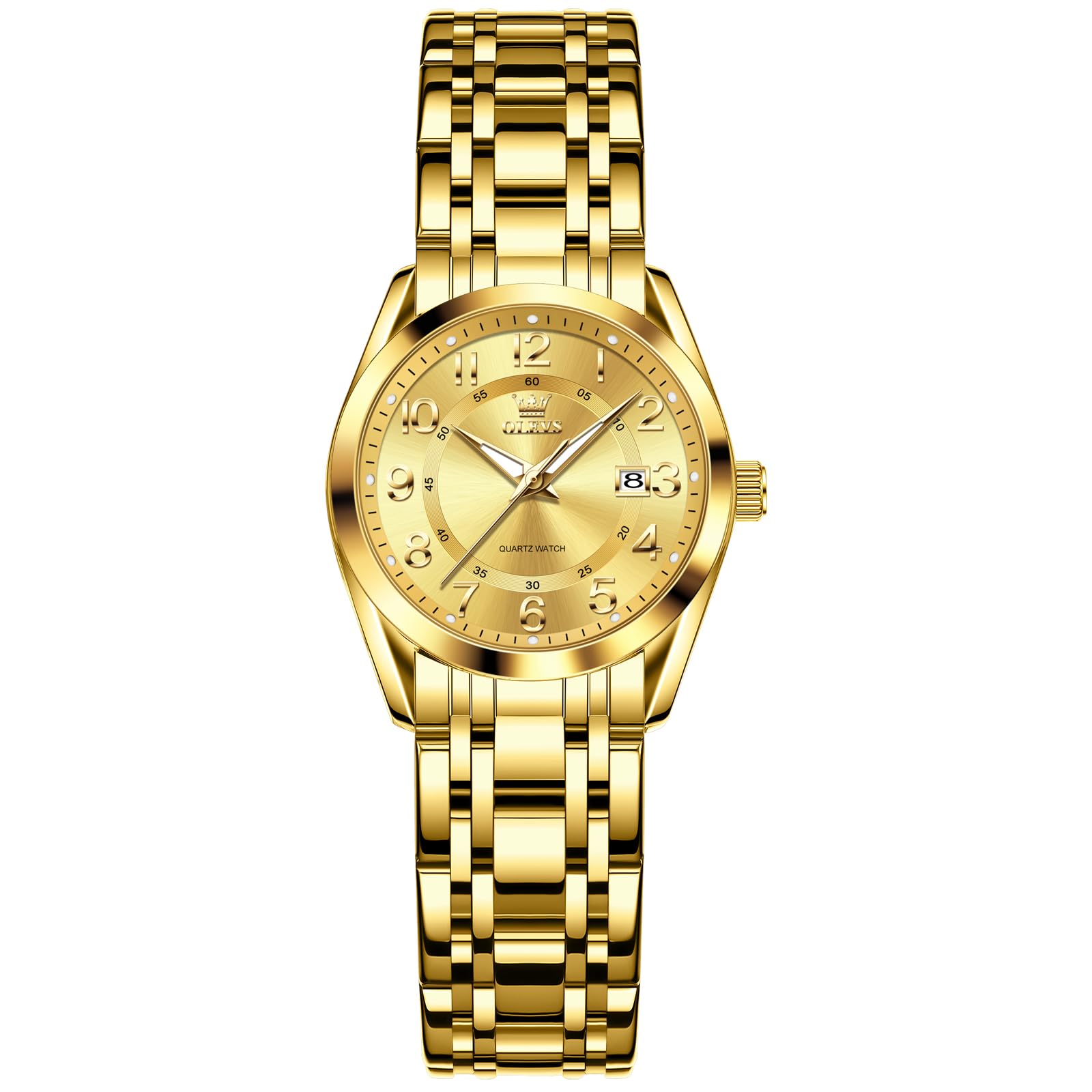 OLEVS Damen Uhr Edelstahl, Eleagnt Diamant Damenuhr mit Datum, Wasserdicht Armbanduhr Damen Kleines Zifferblatt, Mode Quarzuhr Geschenke für Frauen