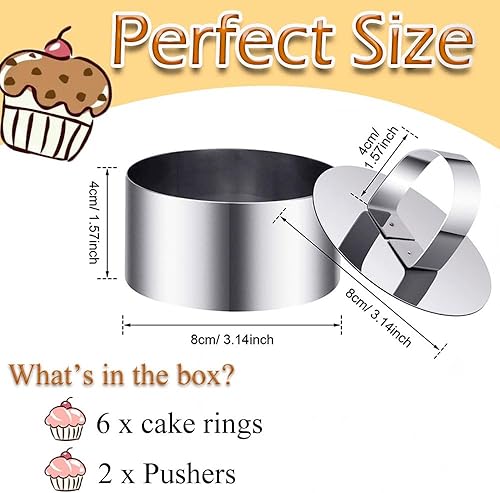 Miniatura 2 de DATANYA Round Cake Ring Molds, 3 Inch Stainless Steel Cooking Crumpet Rings with Pushers 3 ‘’ Food Ring Molds for Tuna Tartare, Dessert Baking