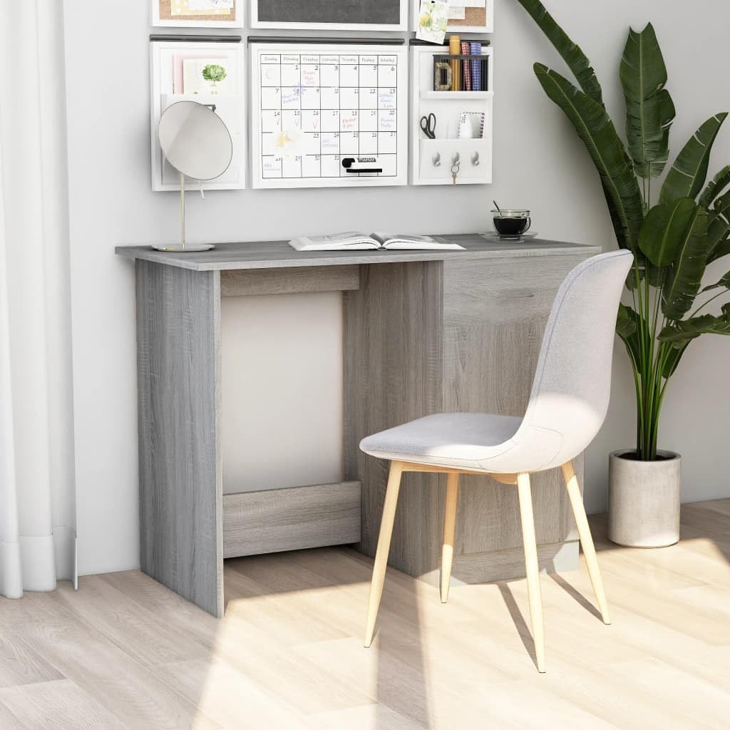 Scrivania Grigio Sonoma in Legno Multistrato 100x50x76 cm con Cassetto e Anta, Tavolo Scrittoio per Ufficio, Casa, Studio, Smartworking, Postazione PC Gaming Salvaspazio