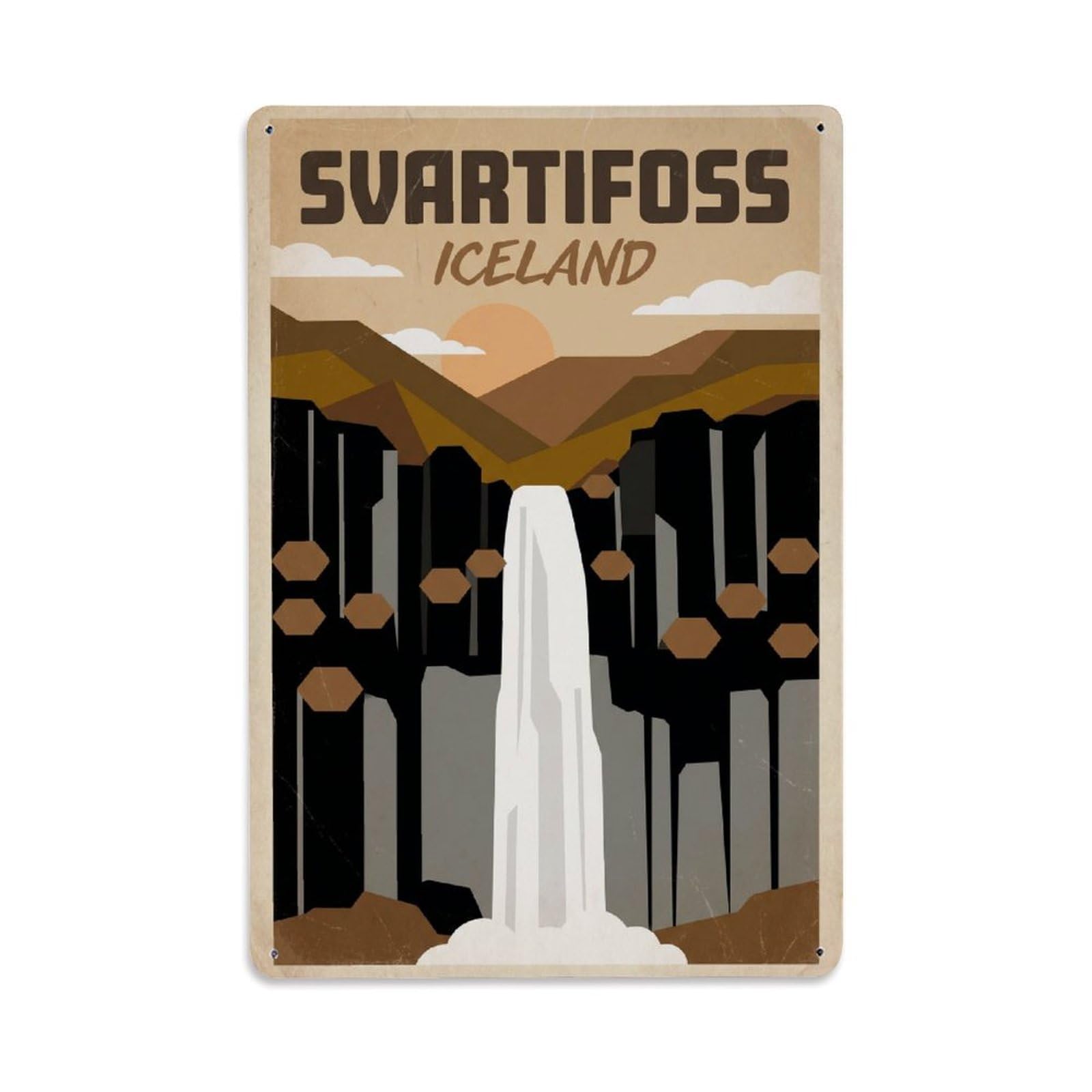 Gead 8X12inch Style Vintage Travel Svartifoss Iceland Falls Metal Tin Sign