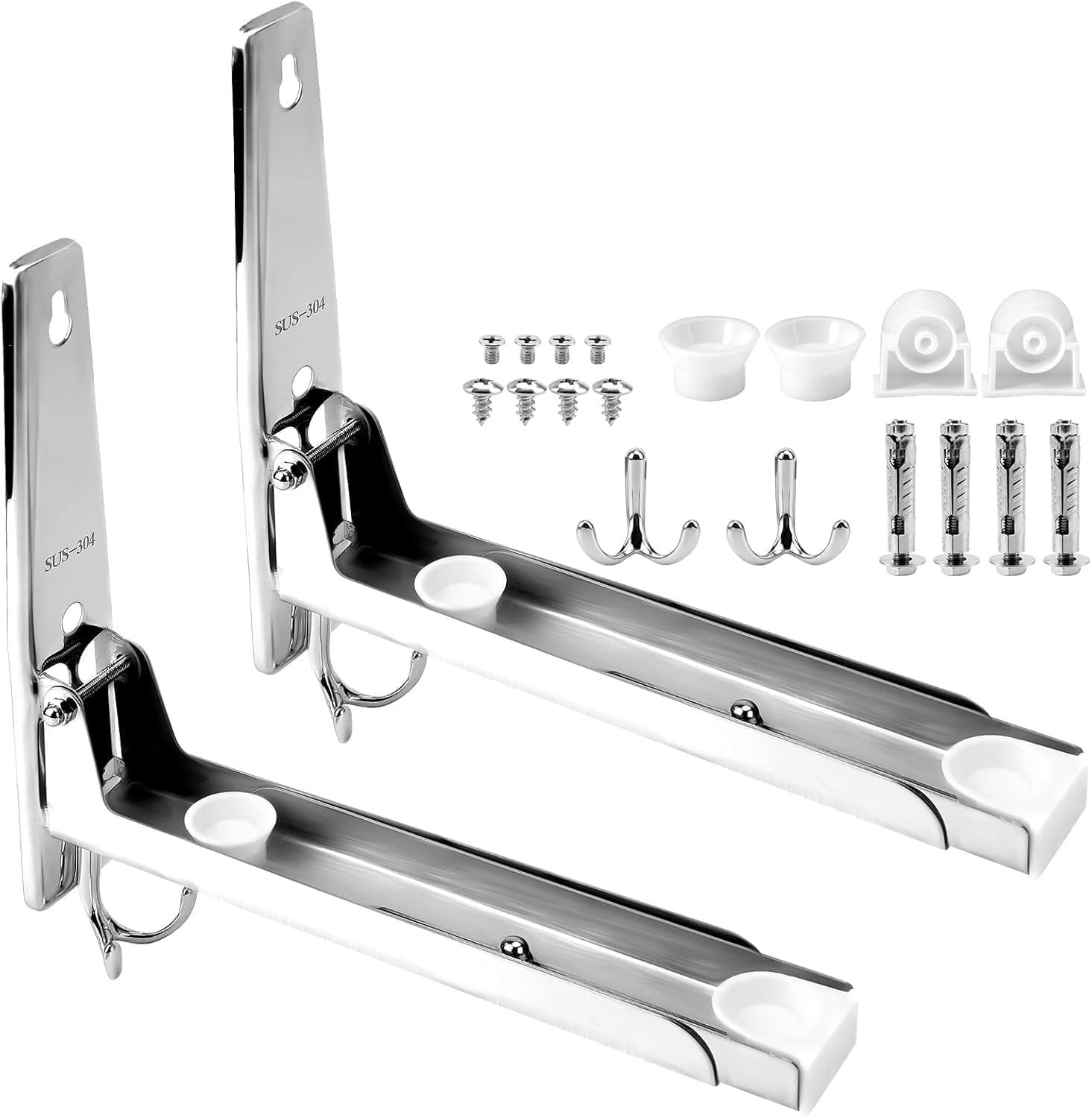 2 Microwave Wall Bracket, Universal Microwave Bracket Folding Shelf Bracket for Microwave Stainless Steel Wall Microwave Frame with Mounting Accessories Silver