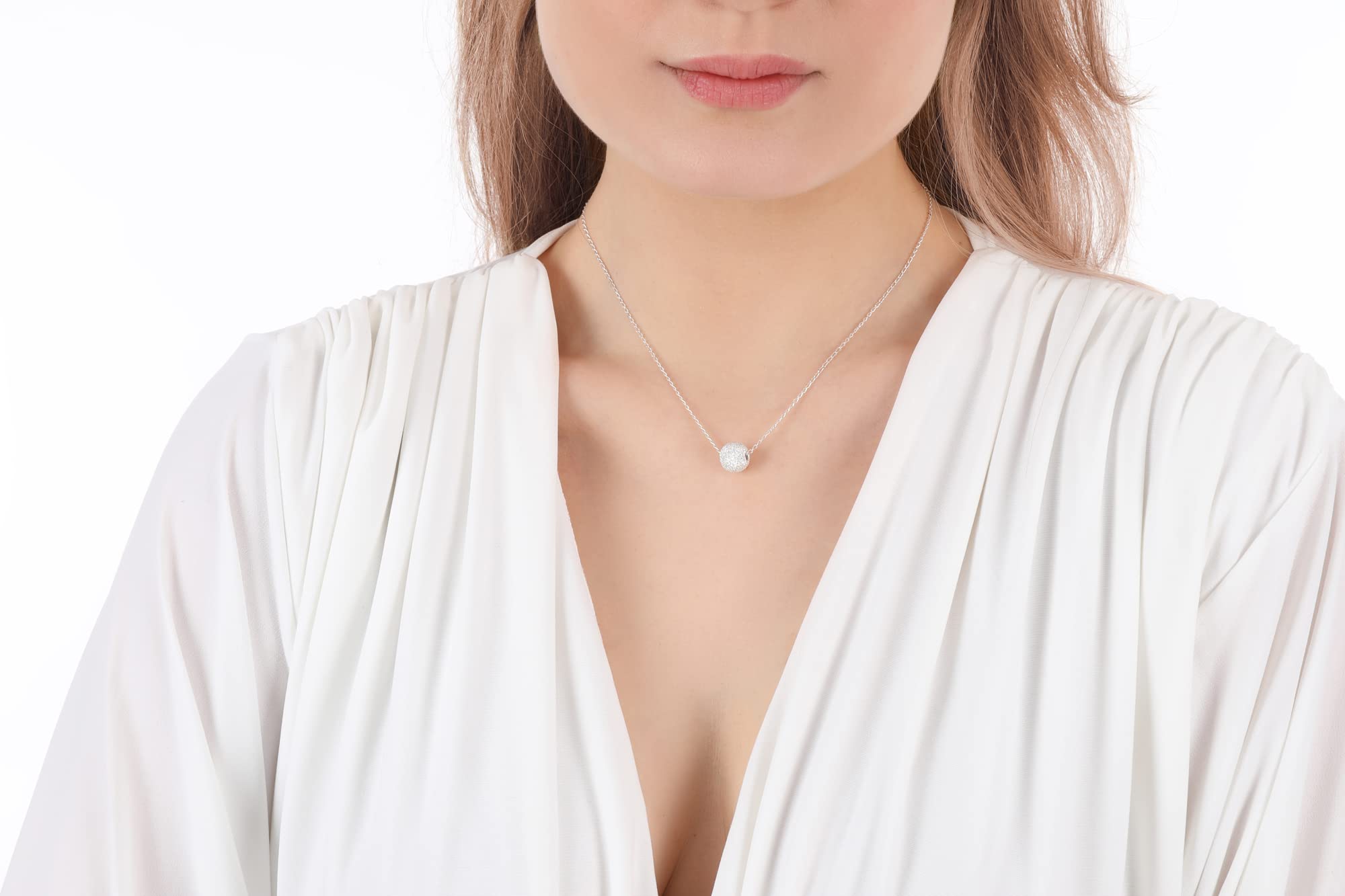 Silberkette Collier 925, funkelnde Kugel, 42 + 6,5 cm | handgefertigt in Deutschland, nickelfrei & hautfreundlich, verstellbar, ideal als Geschenk für Damen & Mädchen