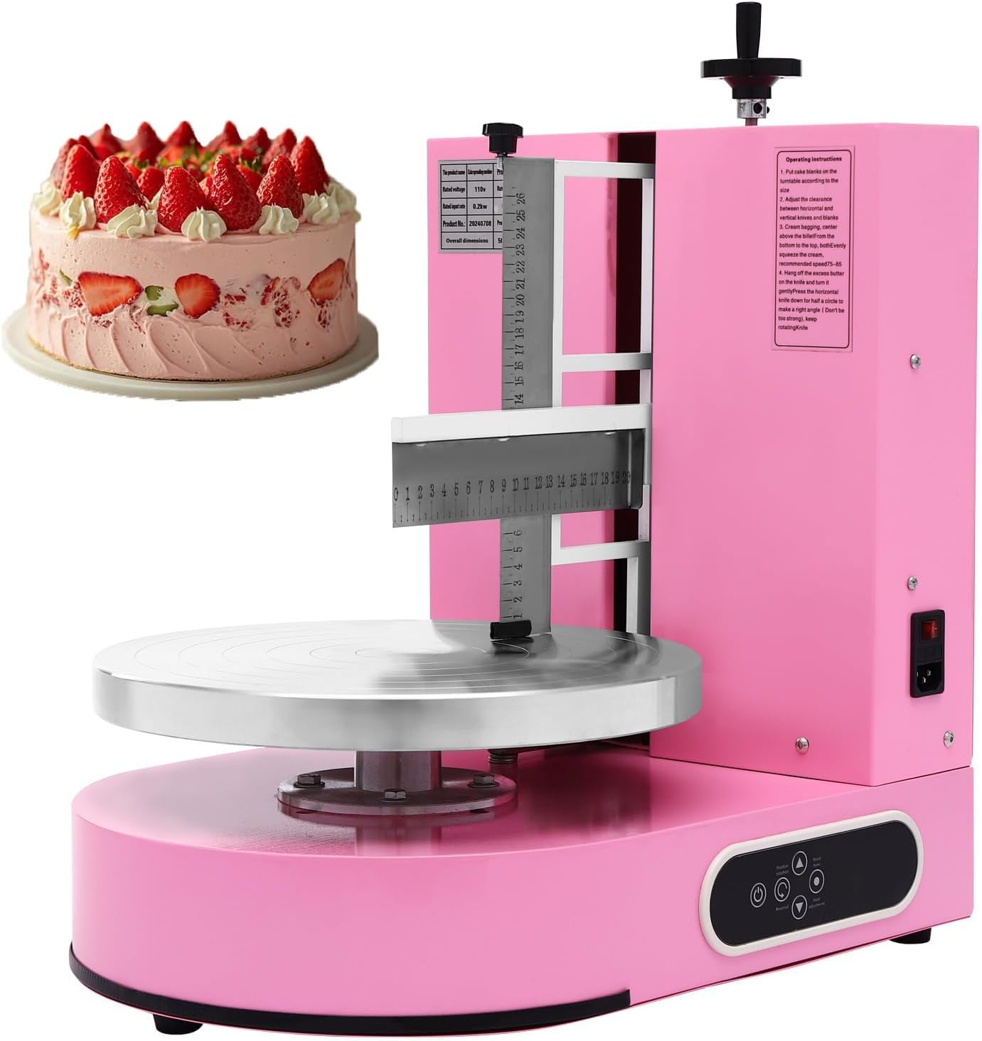Cake Decorating Machine, 4-12inch Cake Cream Spreading Coating Smearing Machine, Automatic Frosting Turntable with Graduated Scraper, for Dessert Shops Food Shops Households(Pink)