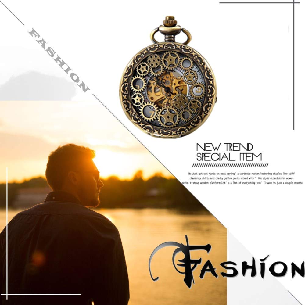 JewelryWe Montre à Gousset Homme Mécanique Automatique,Montres de Poche à Quartz Vintage Bronze,Montre Gousset Steampunk Homme Rétro avec Engrenage Mécanique pour Déguisement et Costume,1 ATM Etanche