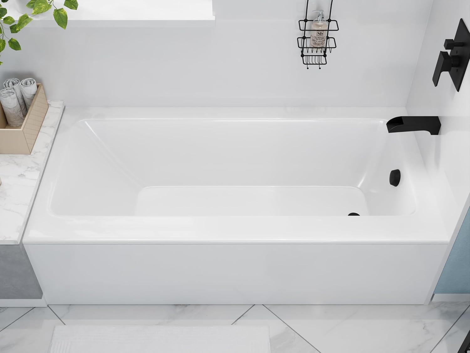 ANZZI Saba 60 in. Right Drain Soaking Front Skirted Bathtub with Built-In Flange, Predrilled Drain & Overflow Holes in Glossy Ultra White - AZ3060SHR-16