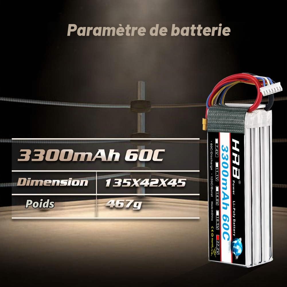 HRB 2PCS 6S 22.2V 3300mAh 60C Lipo Batterie avec XT60 Plug pour RC Hélicoptère Avion Voiture Bateau Camion