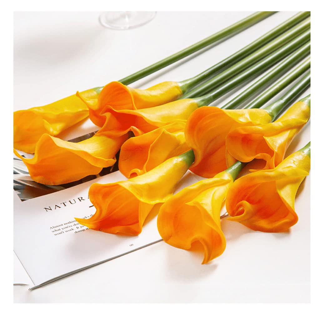 MYUYEE Artificial Flowers For Decoration Artificial Calla Lily 10 Stem Bridal Bouquets Artificial Latex Real Touch Flowers Artificial Flowers Wedding Bridal Bouquet Artificial F(Orange 10-B)