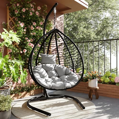 Merax Indoor Outdoor Hanging Hammock Chair with Stand, Foldable Rattan