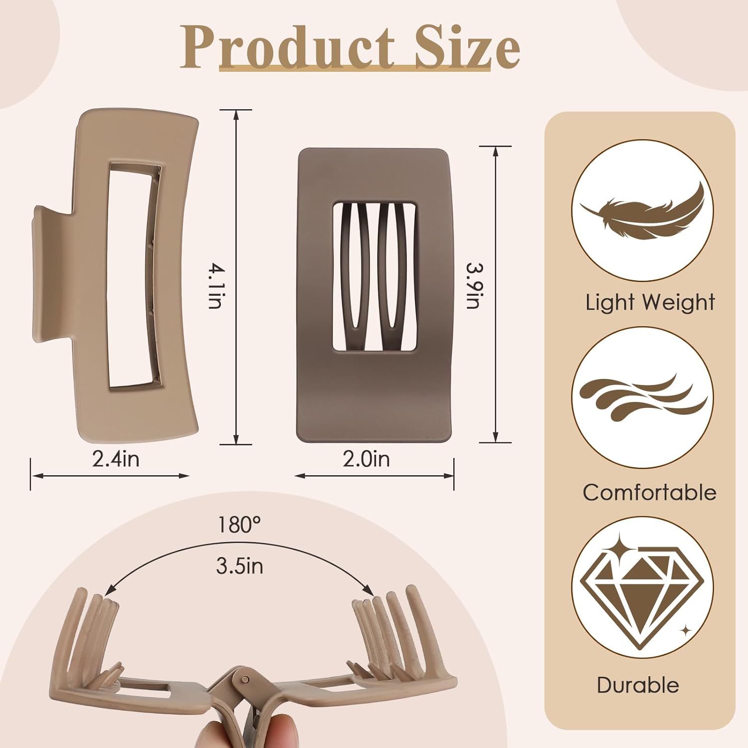 8 Pack Hair Clips for Women, 2 Styles Large Matte No-Slip French Flat Claw Clips for Thick & Thin Curly Hair, Comfortable Strong Hold Hair Clips Styling Barrettes Accessories (Brown) - Image 4