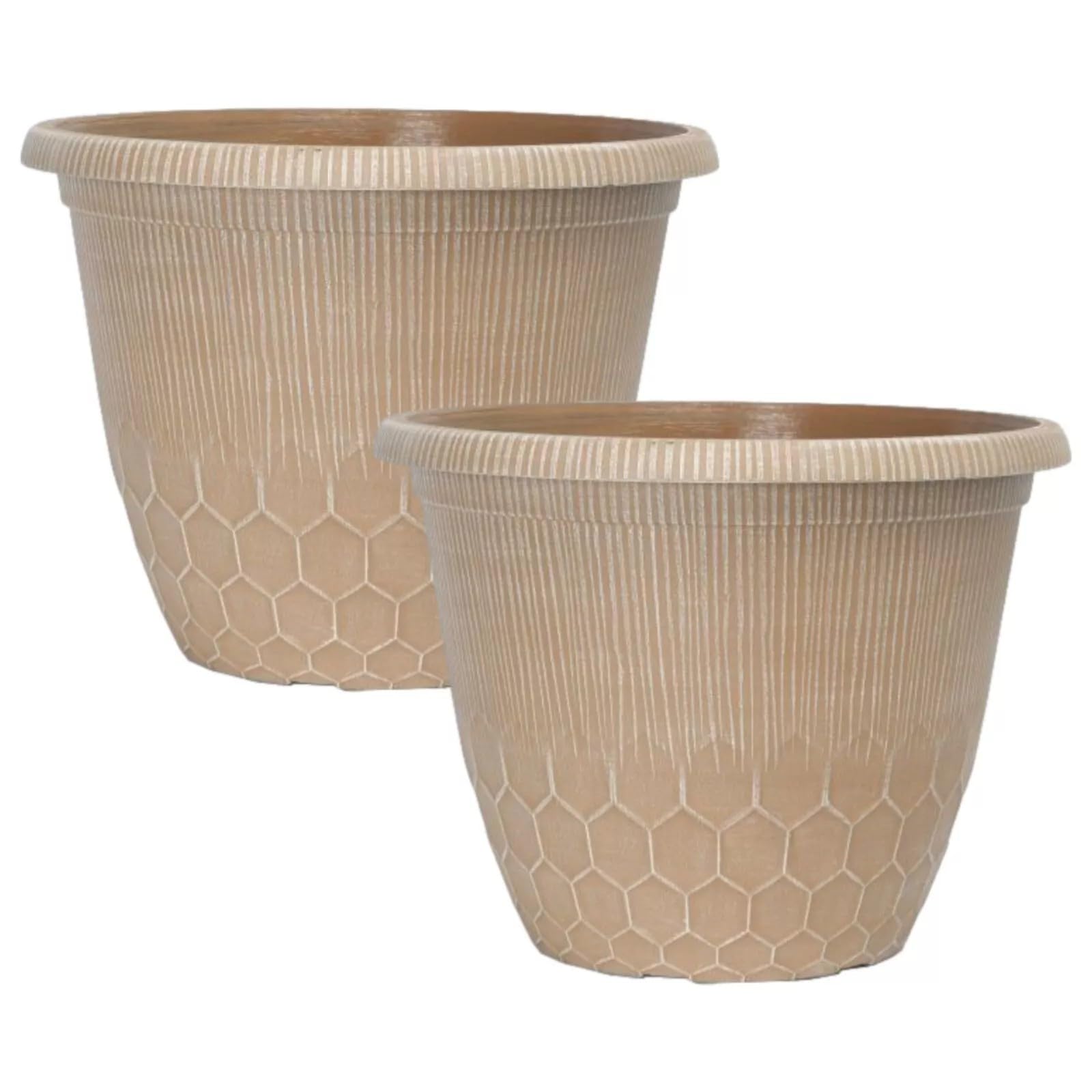 Fyne-Finds Powdered Ginger Round Plastic Beehive Plant Pot 30Cm, 12Inch 11L Garden Indoor Outdoor Planter Cover Drainage Holes, Weather, Frost Proof (2)