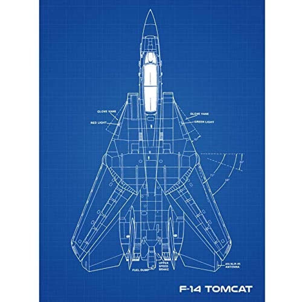 Artery8 Grumman F-14 Tomcat US Fighter Aicraft Blueprint Plan Art Print Canvas Premium Wall Decor Poster Mural
