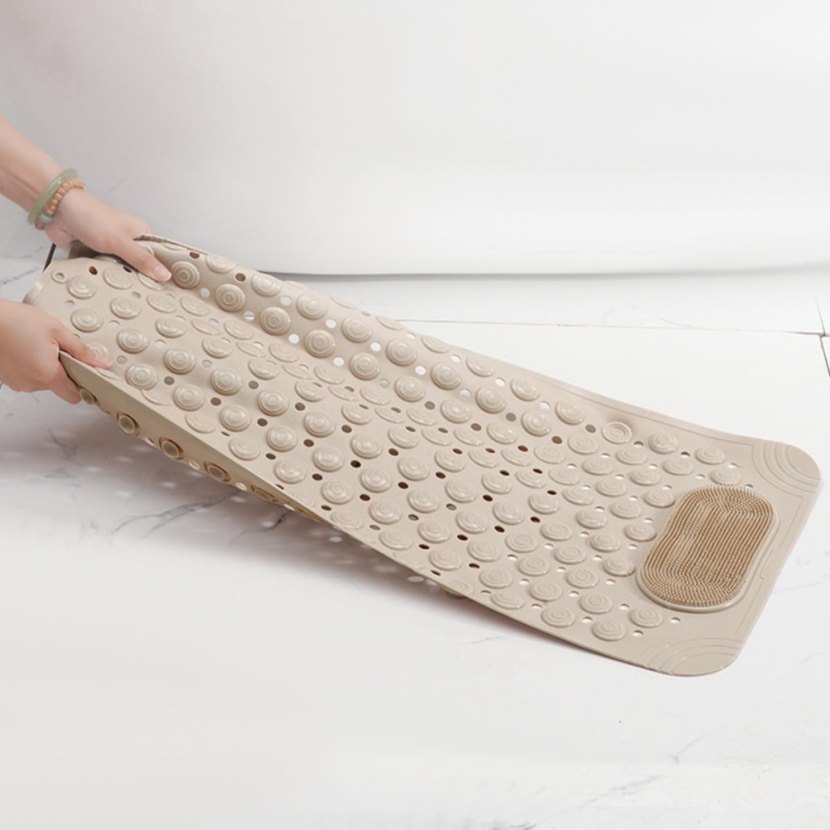 Didiseaon Alfombrilla y Diseño Beige de Ducha Antideslizante de PVC Adecuado como Almohadilla de Masaje y Exfoliación de Pies en Ducha con Ventosas Resistentes para Baño