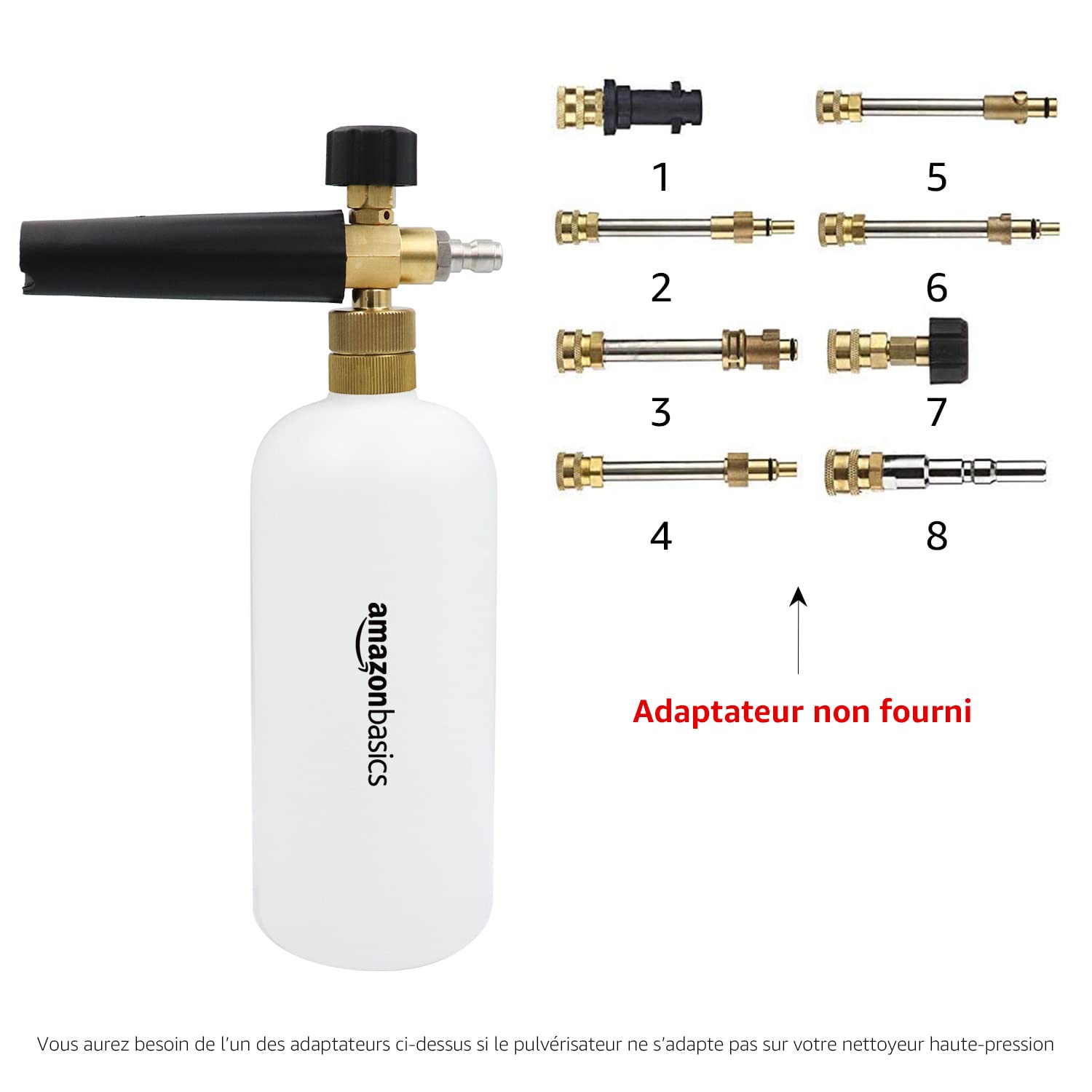 Amazon Basics Canon à mousse à raccord rapide 1/4" (1.6 cm) pour nettoyeur à pression, 1 l