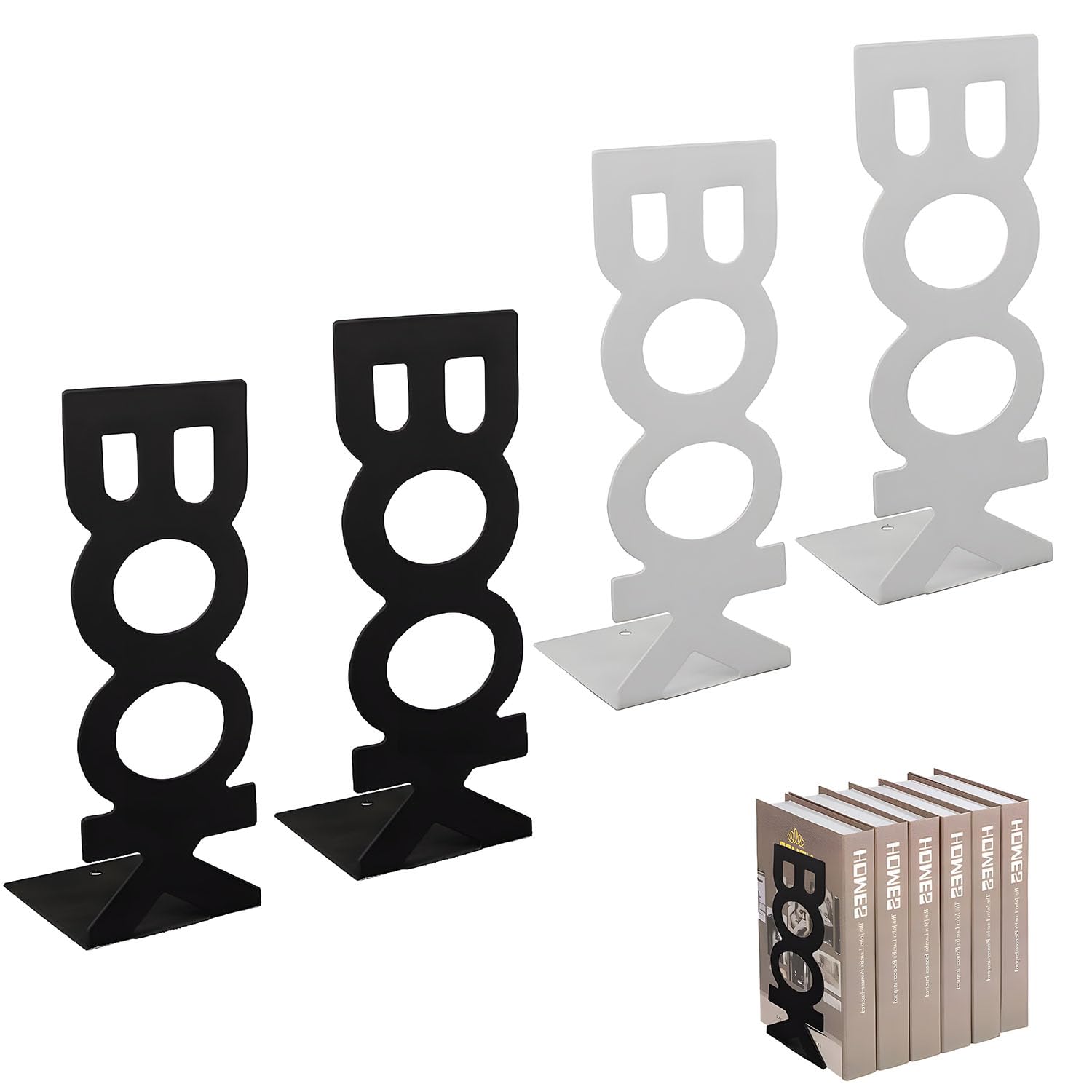 X Spring Book Ends, 2 Pairs Non-Skid for Shelves, Uniquely Decorated Heavy Duty Holder, Rustproof Supports, Suitable for Decorating Home, Office, School