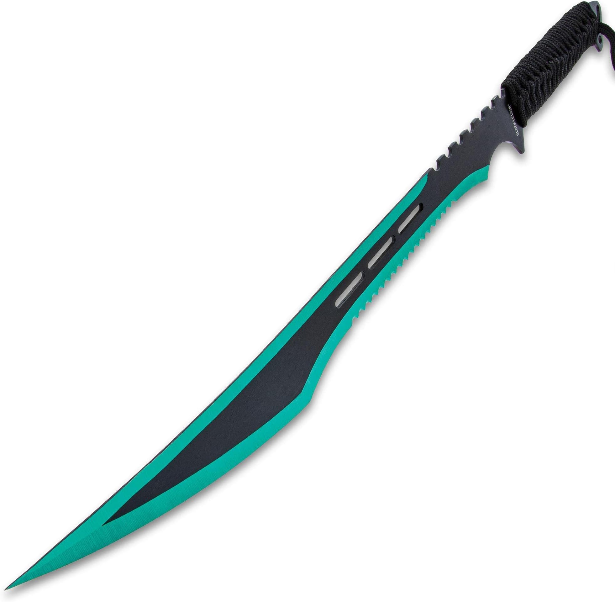 Black Legion Emerald Ninja Set – Three Kunai Knives and One Samurai-Style Sword, All Made of One-Piece Black Stainless Steel Accented with Green Spine and Edges – Become a Skilled Blade Master