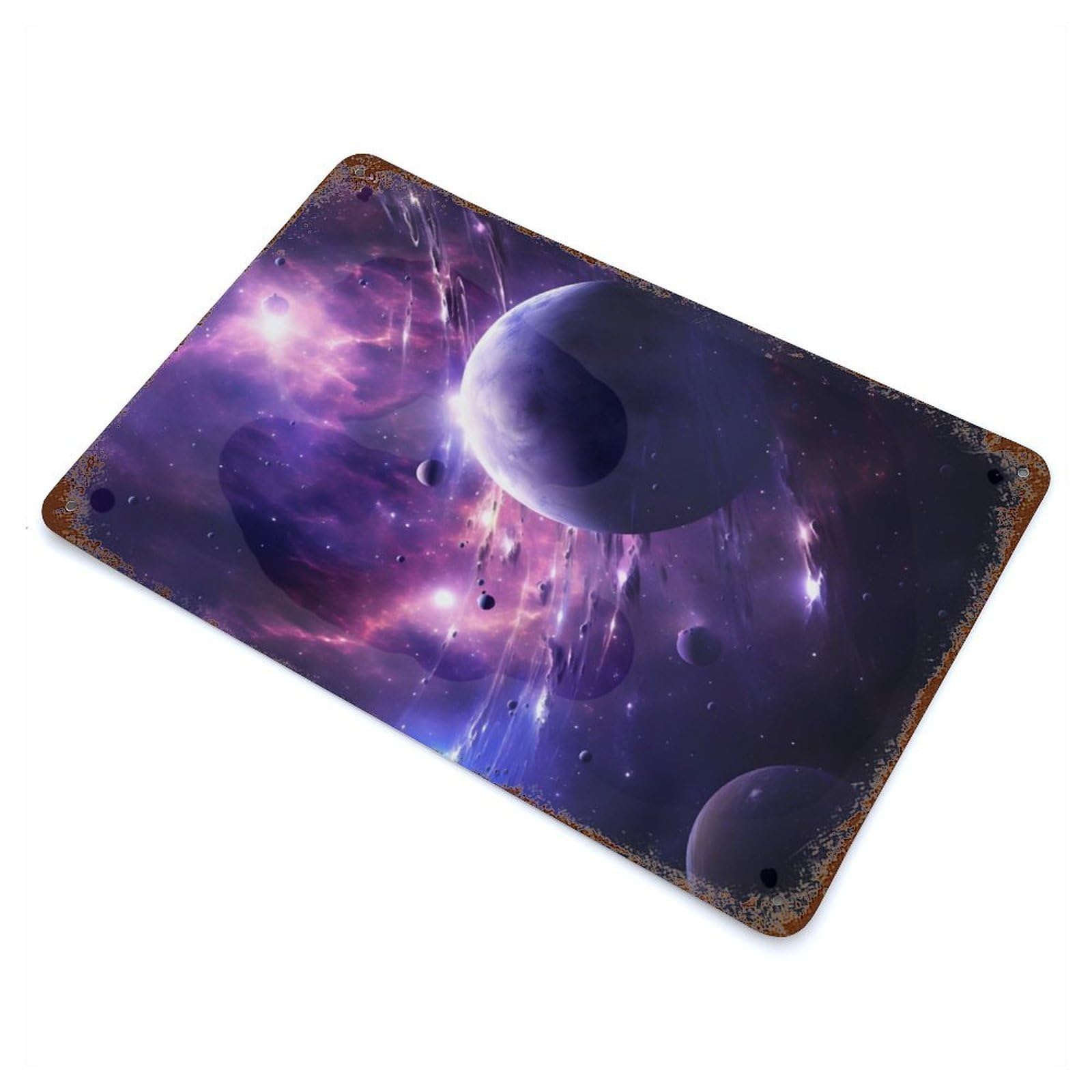 Planet Whith Asteroid 11.8"x7.9" Vintage Rust Metal Sign, Shabby Chic Decor for Garage, Bar And Workshop Decor