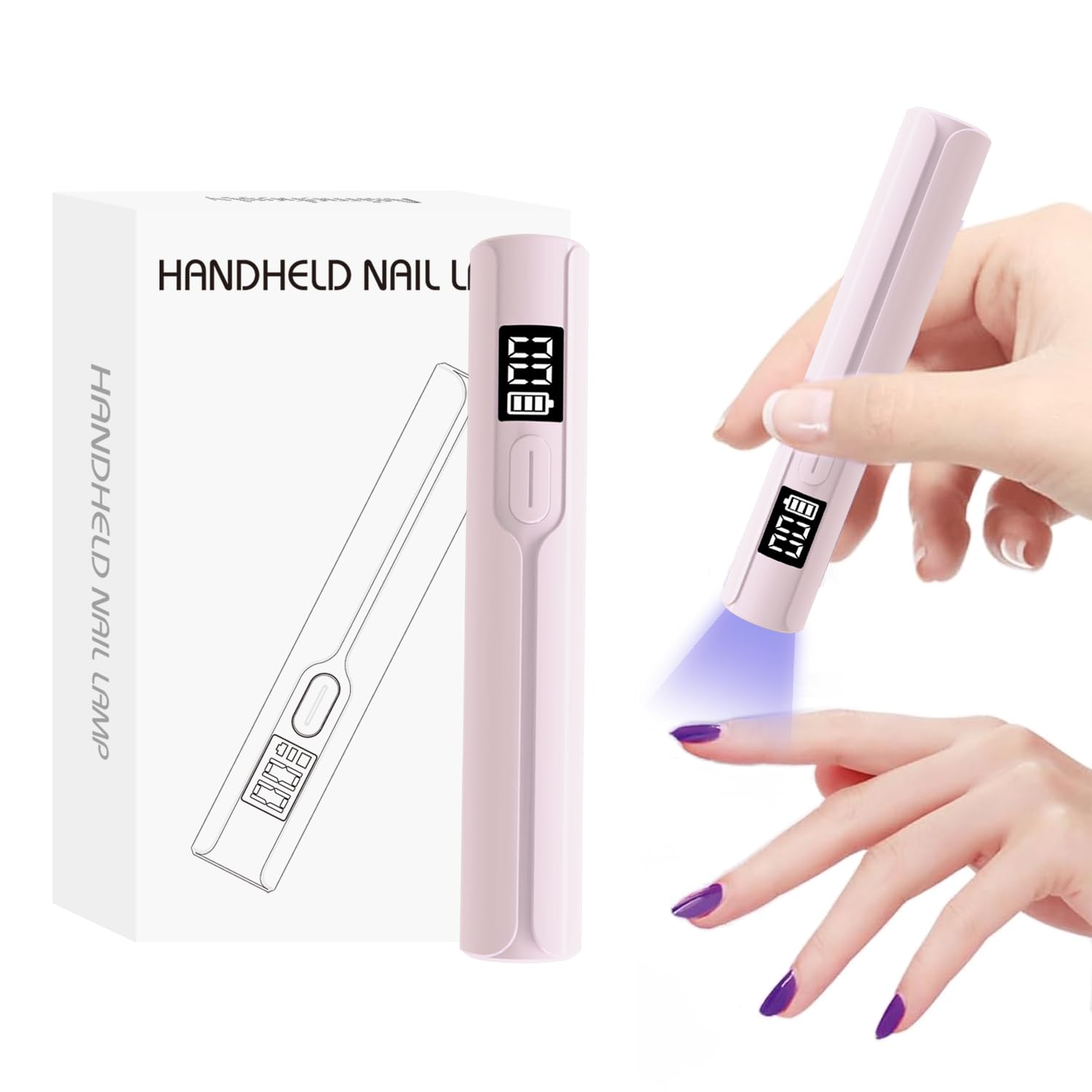 Asimebesty Handheld UV Light for Nails, Mini LED Gel Nail Lamp 3W, Portable Small Nail Dryer with 2 Timers, LED Display, Cordless Rechargeable Nail Cure Light for Fast Drying