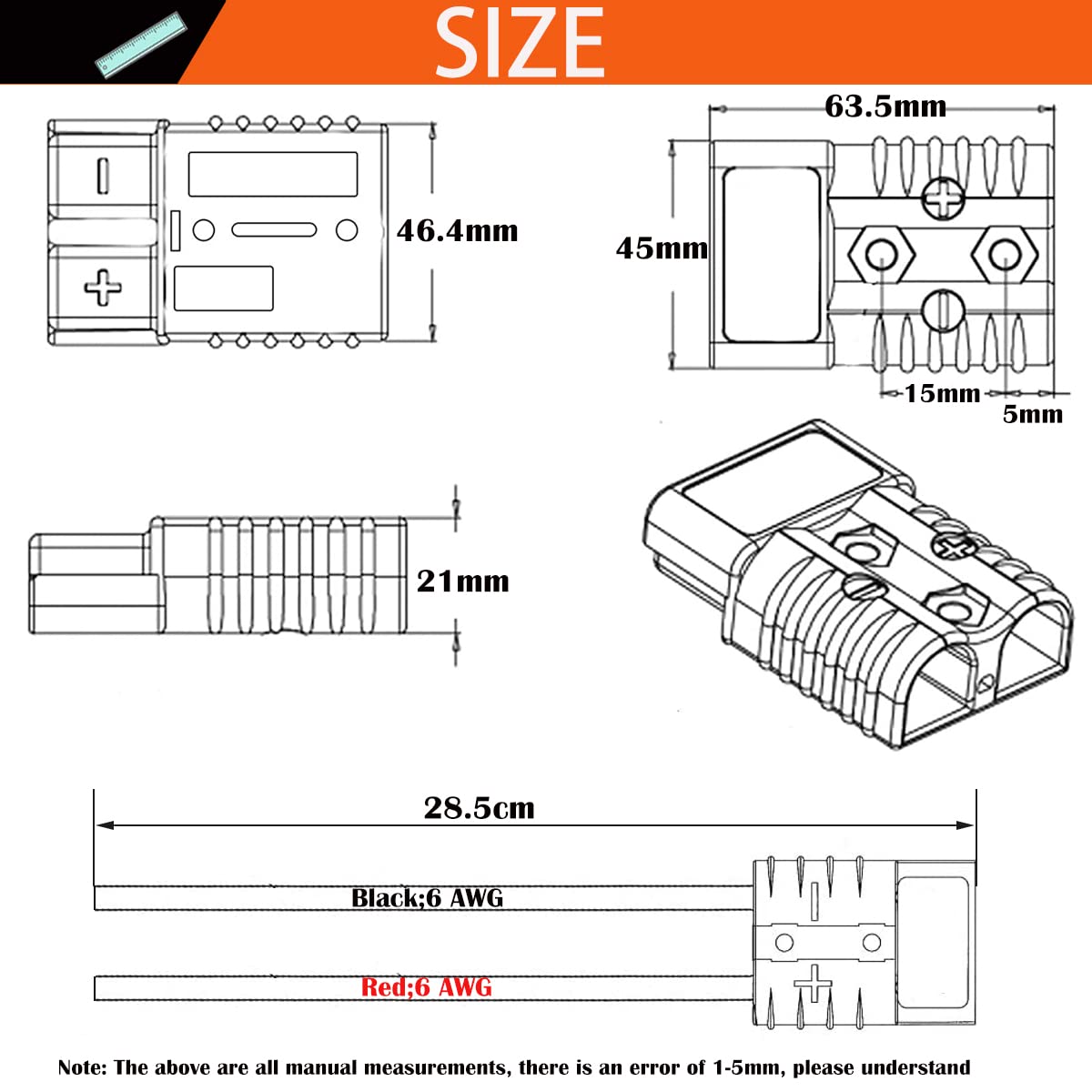 CESFONJER Conector Batería, 2 Juegos 120A batería de conexión rápida, batería de desconexión rápida/Enchufe de conexión, con Cable de 6AWG de 25 cm, para automóvil, Caravana, Barco (Azul)