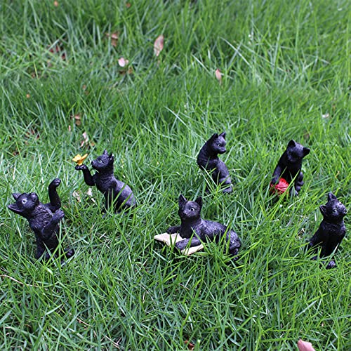 Leutsin Small Miniature Garden Figurines 6Pc, Cute Animals Mini Micro Scenery Flower Pot Stake, Miniature Fairy Garden Accessories, Fairy Garden Miniatures For Courtyard Meadow Decoration (Black Cat) #TOP27