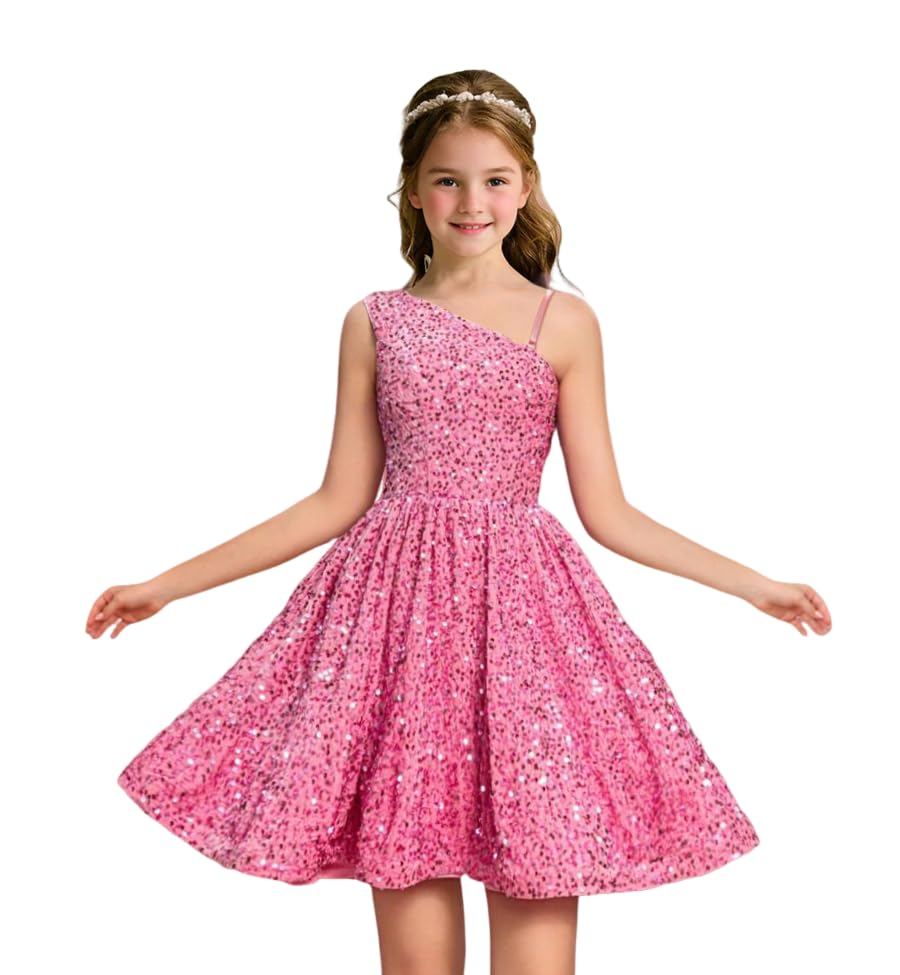 Sequin Girl Dress Sleeveless Homecoming Dress Prom Party Formal Graduations Tween Girls Dress One Shoulder