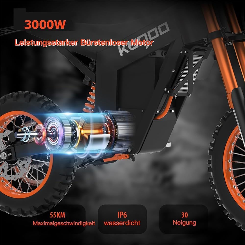 3000W Offroad E-Motorrad Erwachsene - 14 Zoll & 12 Zoll Fat Tire Dirt Bike, 48V21Ah Akku (65Nm) für Sand/Schnee/Berg, IPX6 wasserdicht,2 Jahre Garantie