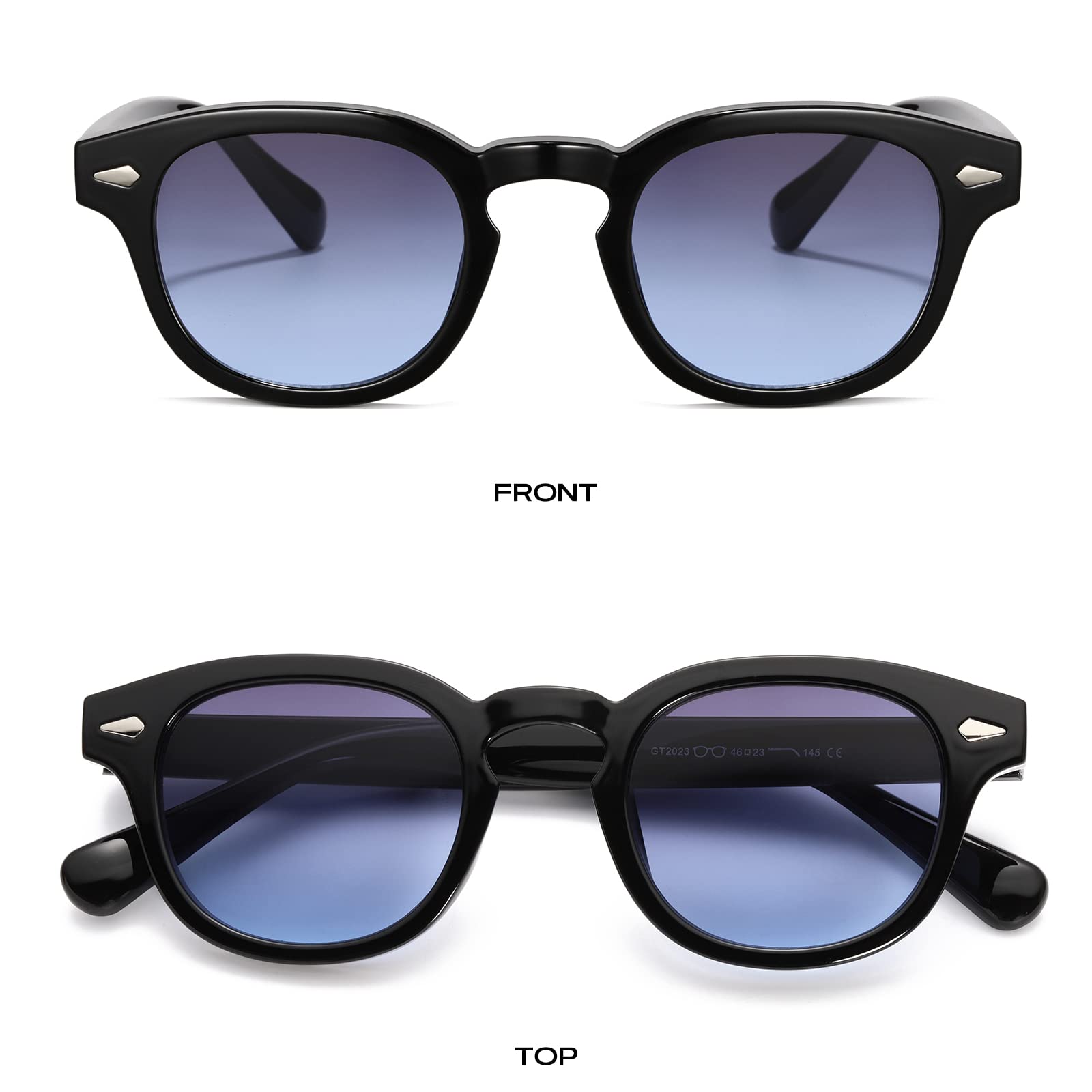 Gtand Unisex Vintage Retro Runde Stil Getönte Sonnenbrille Für Männer Frauen Mode Kreis Sonnenbrille 46mm, C05 Schwarzer Rahmen/Gradient Grau-blaue Linse, 46mm