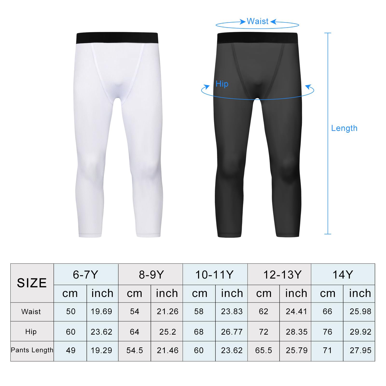 Hotfiary Leggings de Compression pour Jeunes Garçons, Pantalon de Basket-Ball et de Football pour Enfants Pantalon Collant Longueur 3/4, Collant de Sport Athlétique pour 6-14 Ans, Séchage Rapide